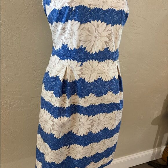 Talbots Floral Blue and White Daisy Sleeveless Dress Sz 10 petite - Picture 3 of 9